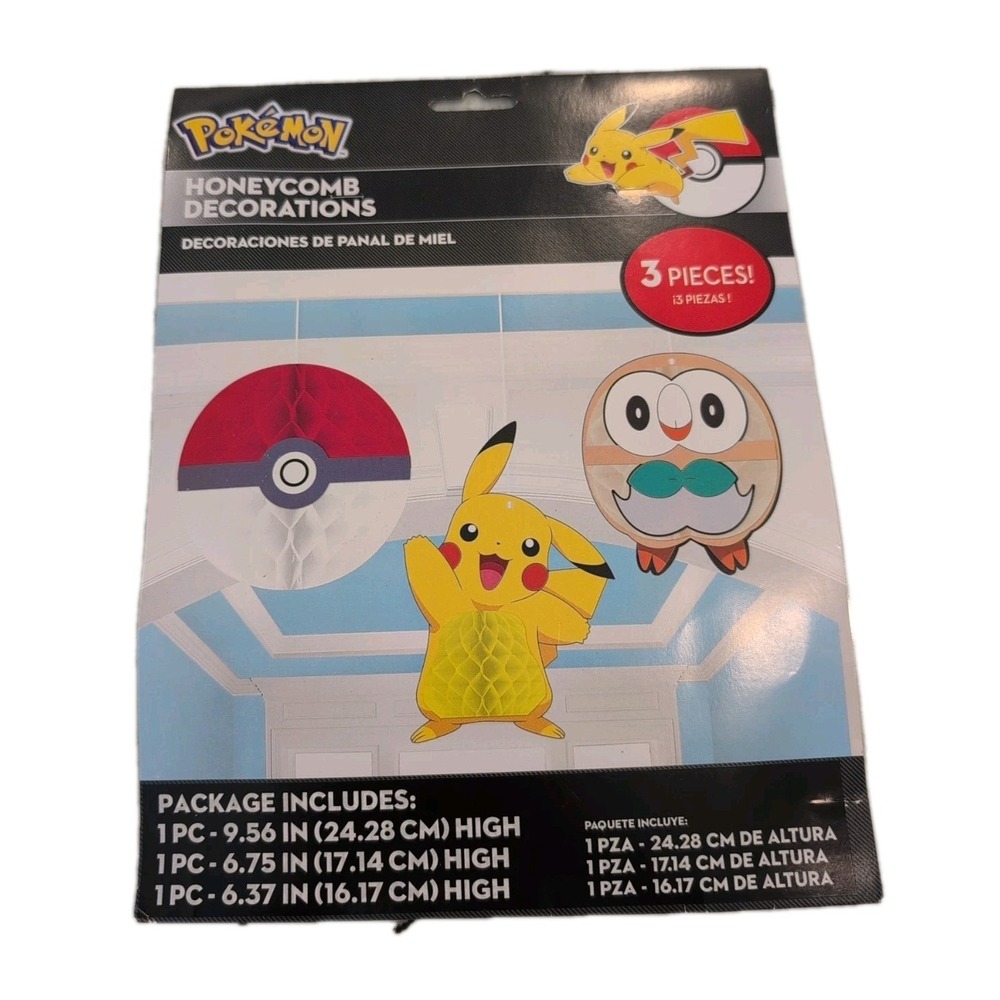 Pokemon Poke Ball  Pikachu Hanging Honeycomb Decor 3 Pc